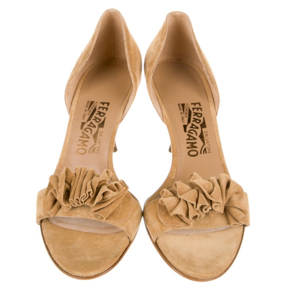 Vintage Salvatore Ferragamo suede peep toe pump